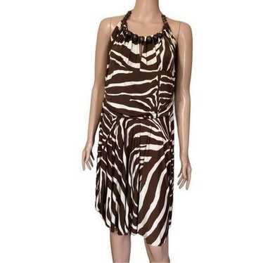 Vintage Animal Print Beaded Neckline Halter Dress… - image 1