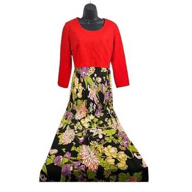 vtg 70's mod floral skirt maxi hostess dress wome… - image 1