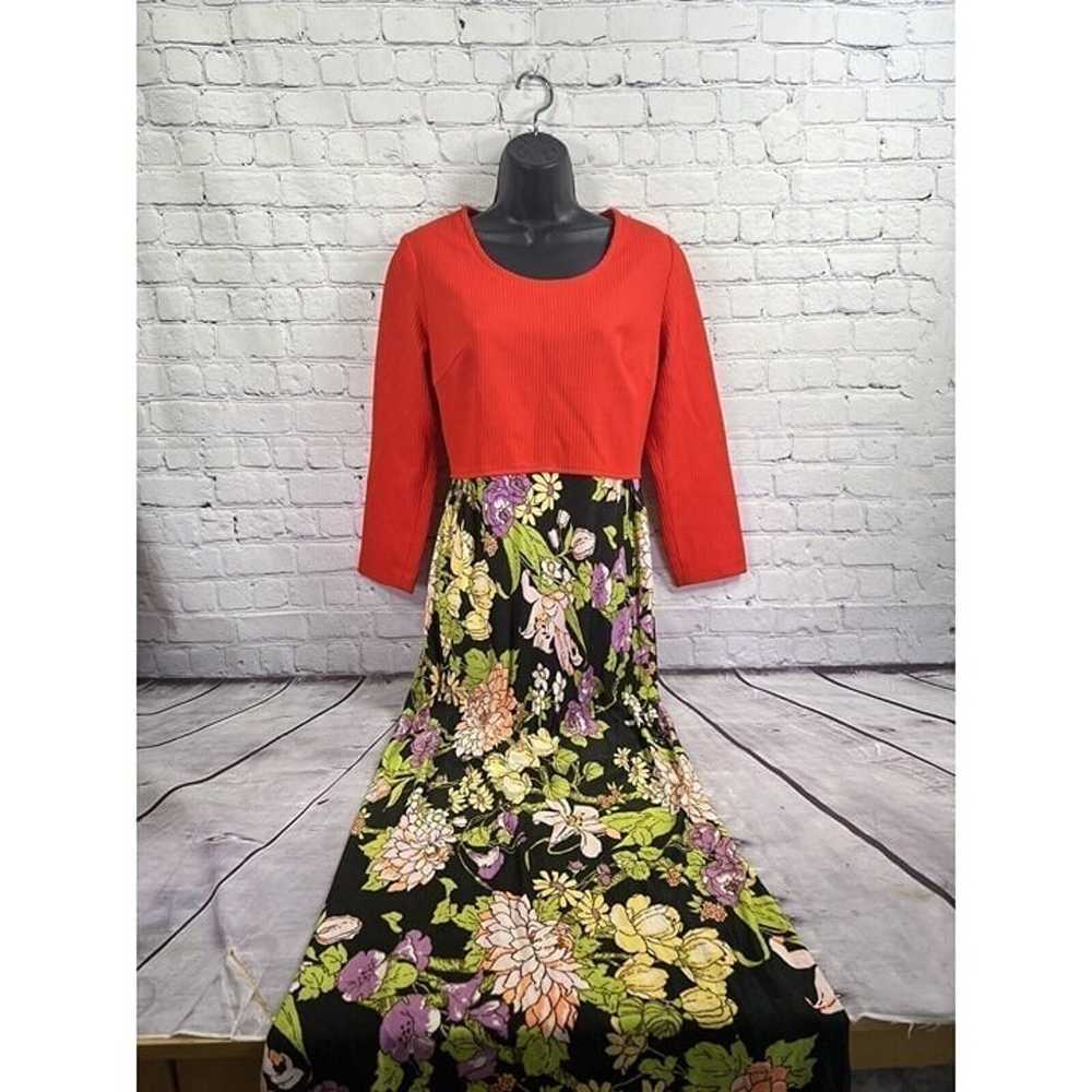 vtg 70's mod floral skirt maxi hostess dress wome… - image 2