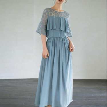 Blue-gray long sleeve dress with frill design / S… - image 1