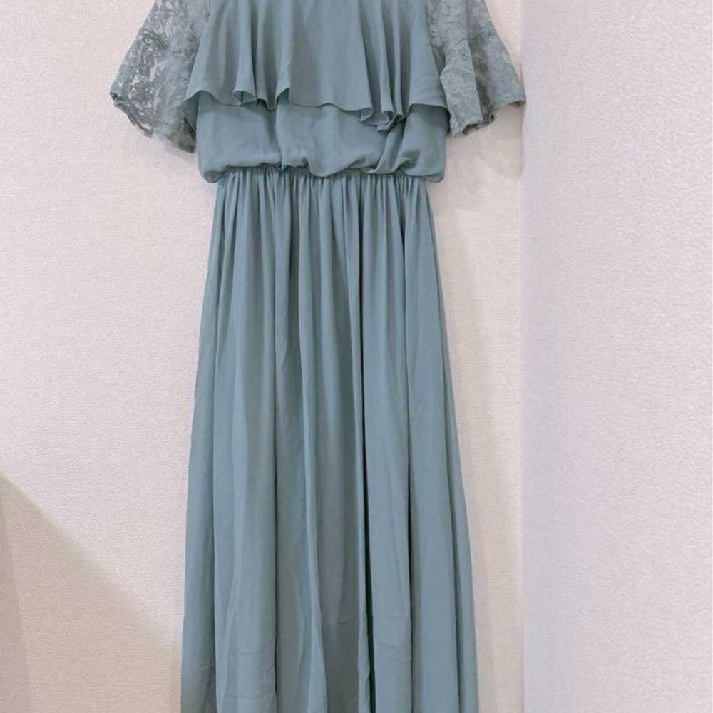 Blue-gray long sleeve dress with frill design / S… - image 2