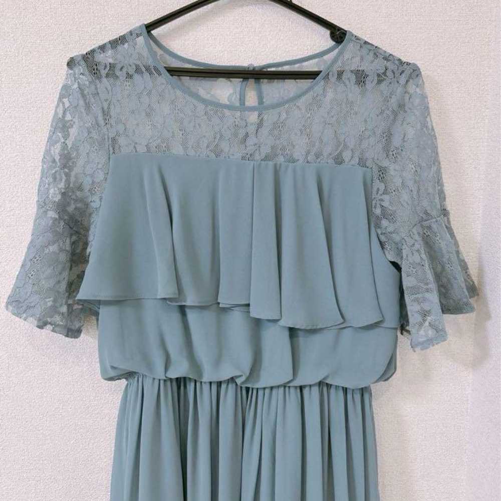 Blue-gray long sleeve dress with frill design / S… - image 3