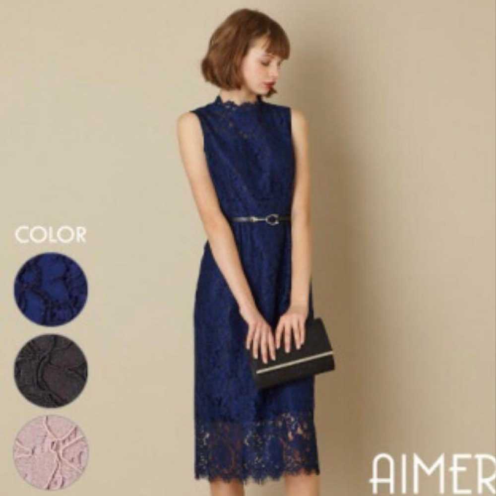 [AIMER] Stand Neck All Lace Dress - image 4