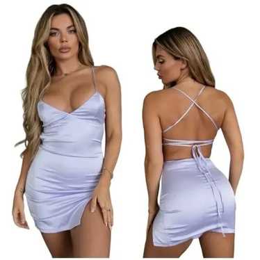 Tic Toc Lavender Satin Bodycon Slit Mini / L NWOT