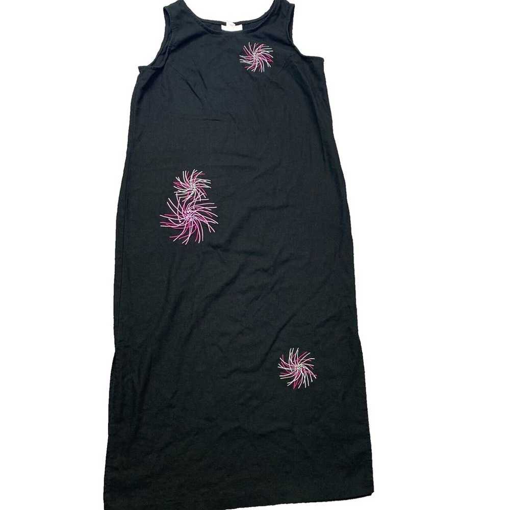 a.b.kambdin dress vintage black linen Embroidered… - image 1