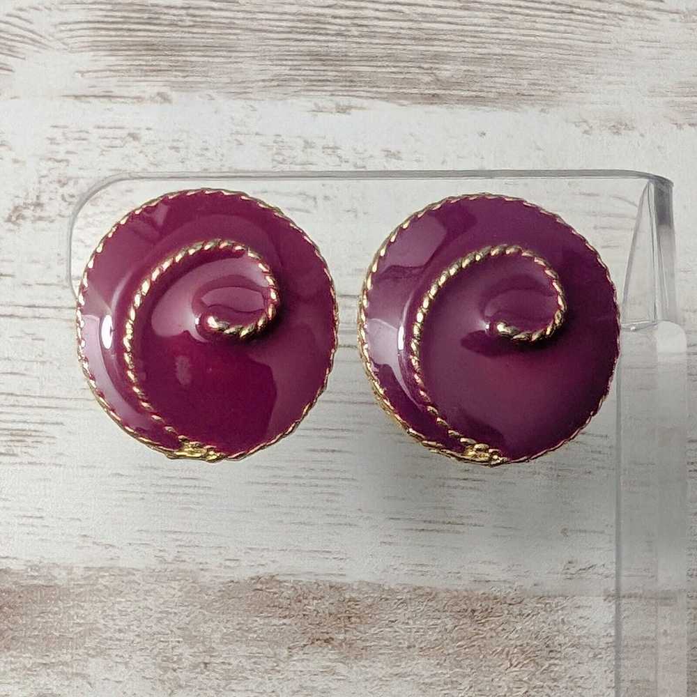 Vintage Clip On Earrings - Dark Fuchsia and Gold … - image 1