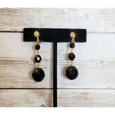 Vintage Clip On Earrings Trio of Black Beads Dang… - image 1