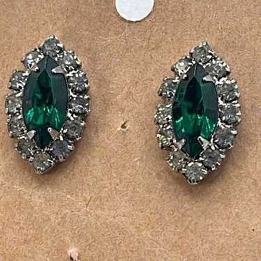 Vintage  Diamond rhinestones green and crystal co… - image 1