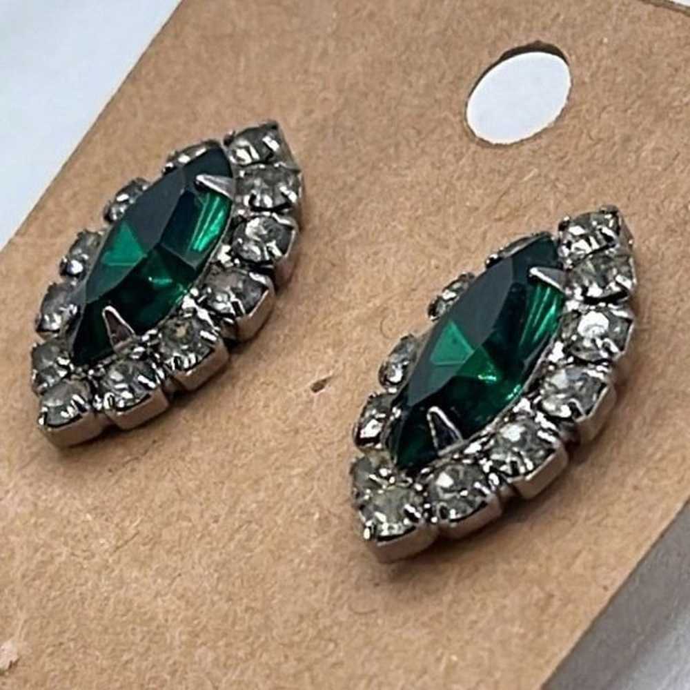 Vintage  Diamond rhinestones green and crystal co… - image 2