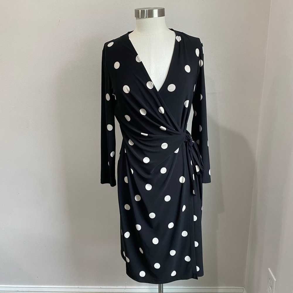 Anne Klein Dot Print Long Sleeve Faux Wrap Dress … - image 3