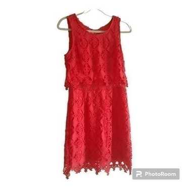 Soieblu Coral Red Sleeveless Crop Lace Dress