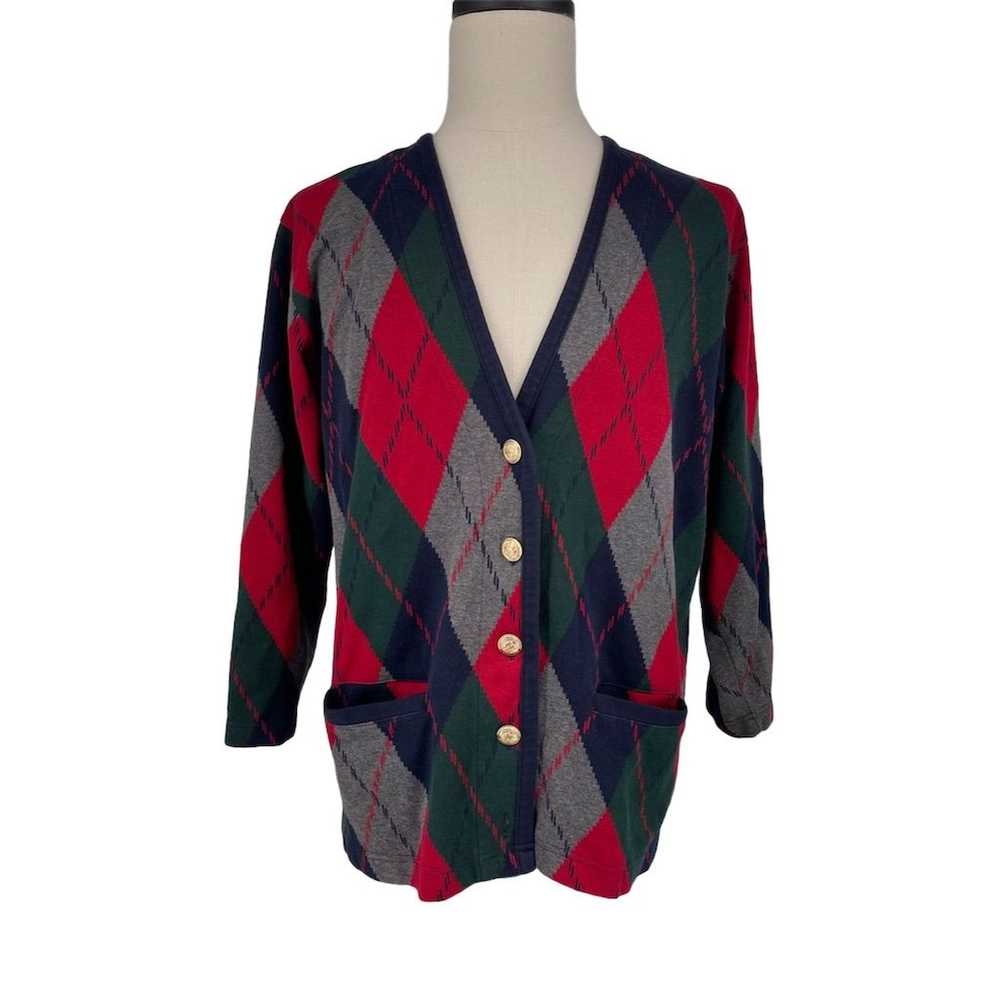 Talbots Women's Argyle Cardigan Sweater Multicolo… - image 1