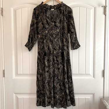 Easel Leaf Print Ruffle Maxi Black Women's Size S… - image 1