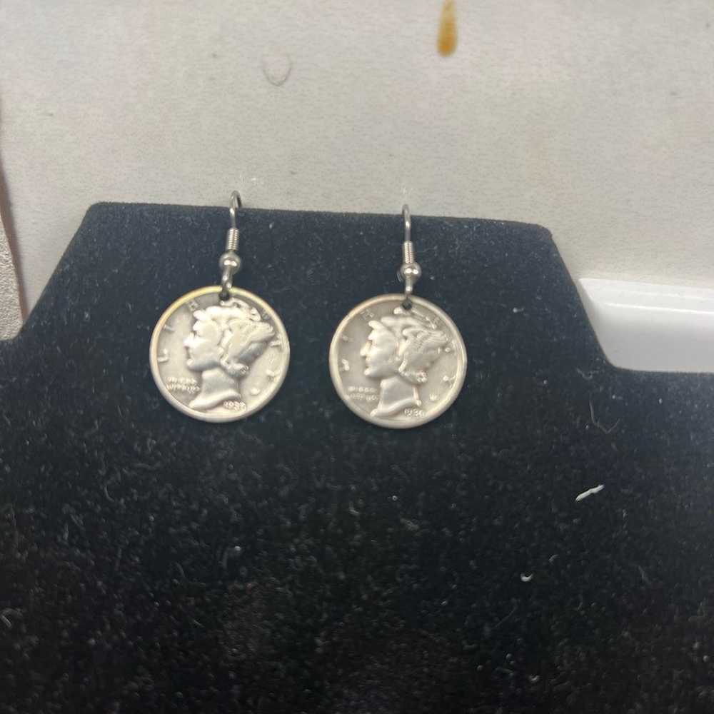 1930 Mercury Dime Coin Earrings - image 2