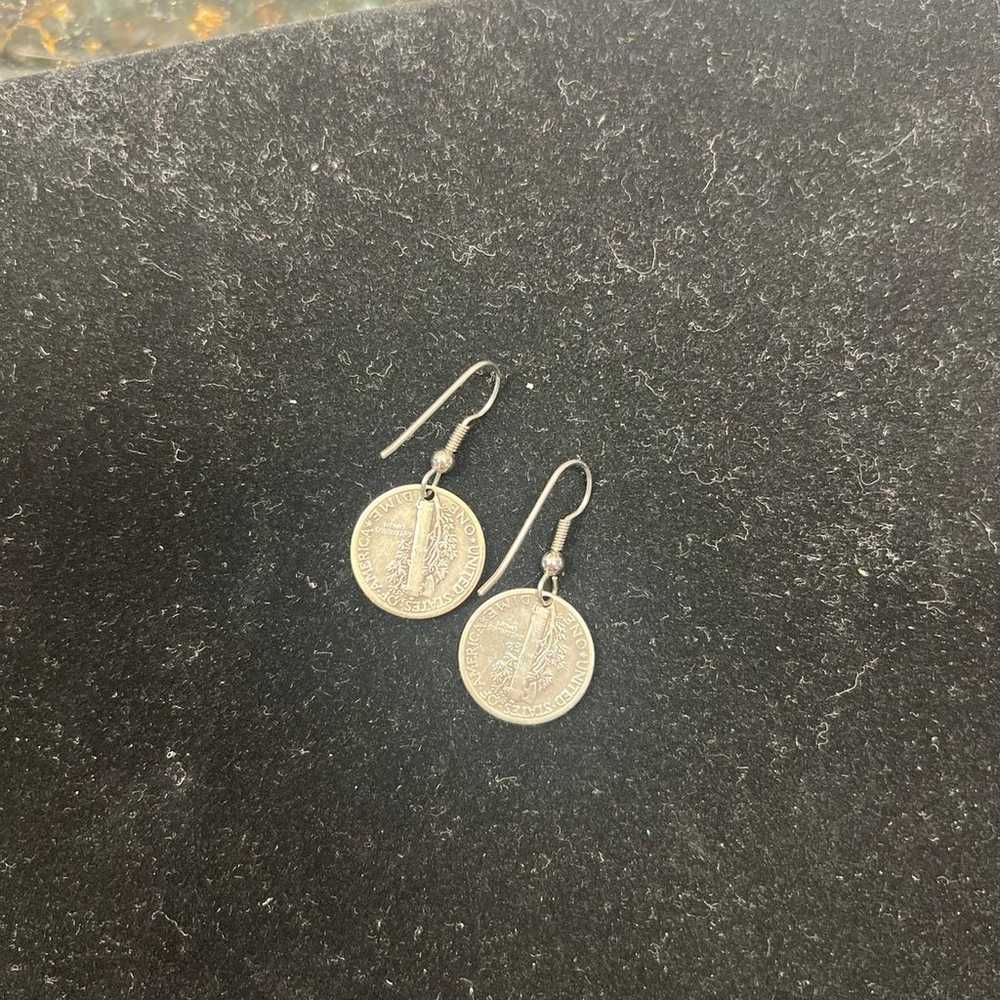 1930 Mercury Dime Coin Earrings - image 6