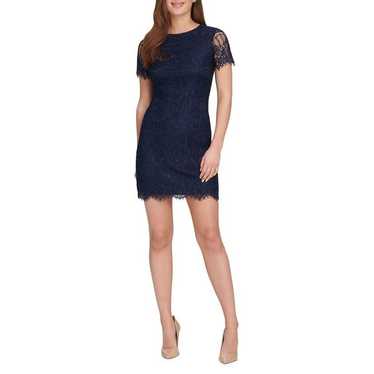 Kensie Navy Short Sleeve Lace Mini Dress - 4