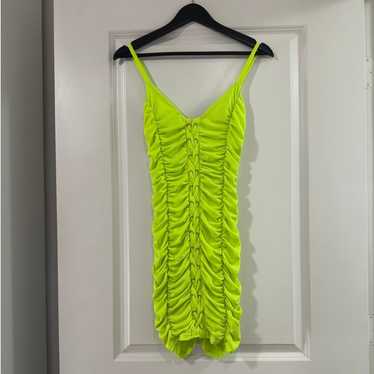 Lime Green Ruched Mini Dress