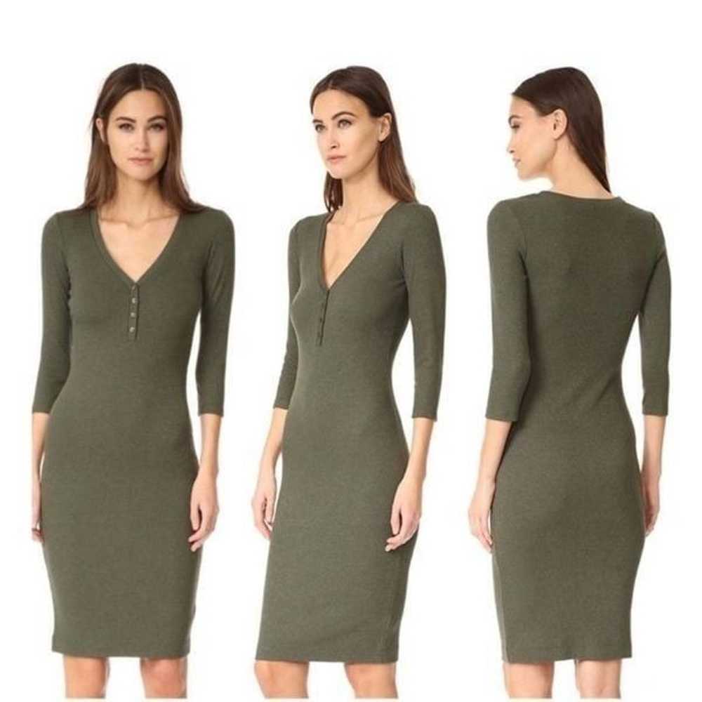 L’AGENCE Aurora Long Sleeve Henley Dress Green Si… - image 1