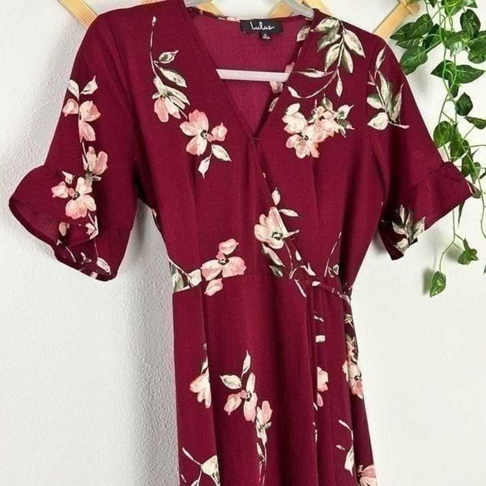 LULUS September Sunsets Burgundy Floral Print Wra… - image 3