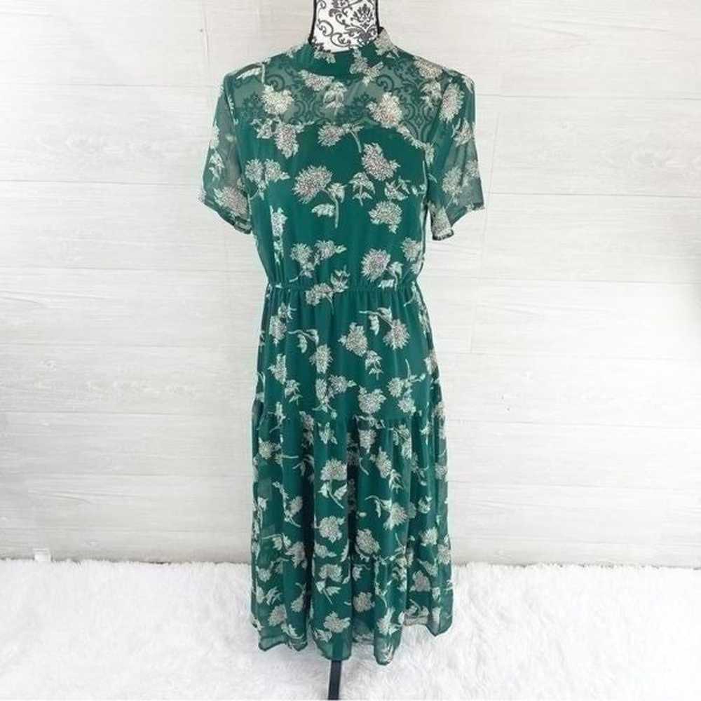 Lulu’s Dressed Up Dark Green Floral Print Midi Dr… - image 1