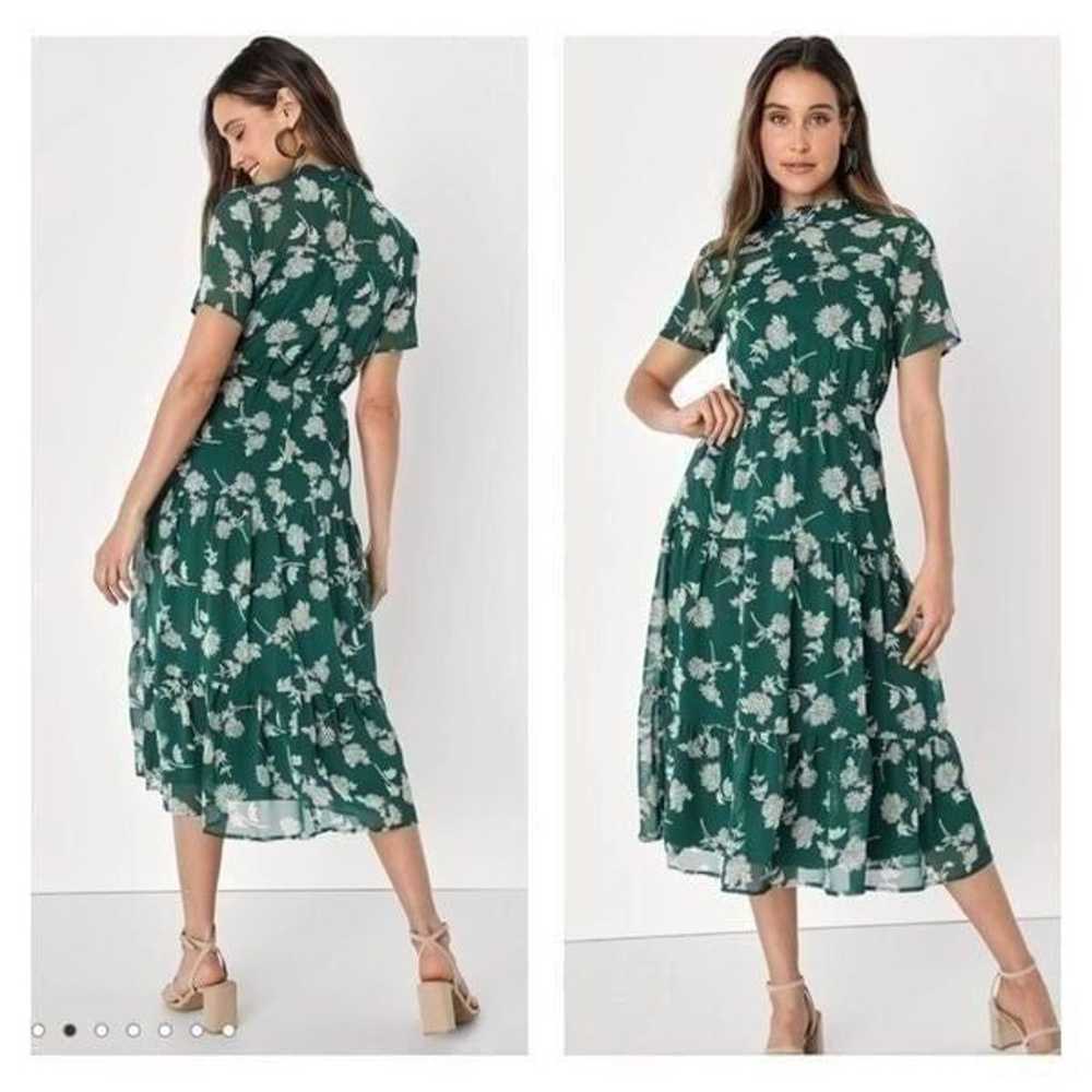 Lulu’s Dressed Up Dark Green Floral Print Midi Dr… - image 2