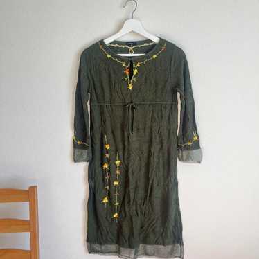 Tanada Paris Embroidered Olive Green Dress