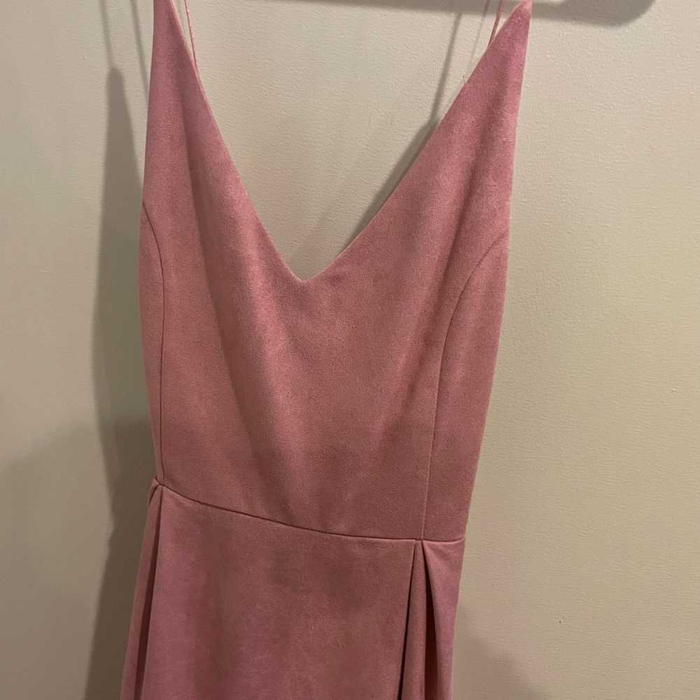 She + Sky Pink Criss Cross Back Velvet Look Sleev… - image 2