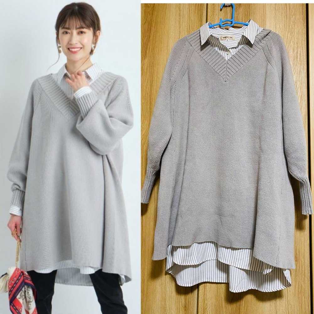 Apuweiser-riche V-neck knit × shirt tunic set - image 1