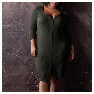 Torrid Olive Green Rib Button Front Bodycon Midi D