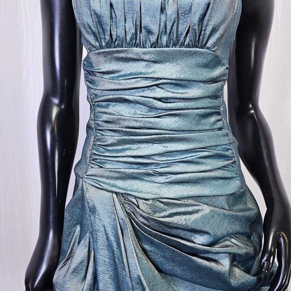 Y2K Jessica McClintock 8 Teal Iridescent Ruched T… - image 3