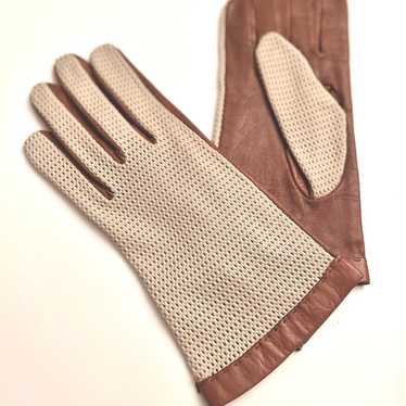 Vintage leather and cotton mesh driving gloves - image 1