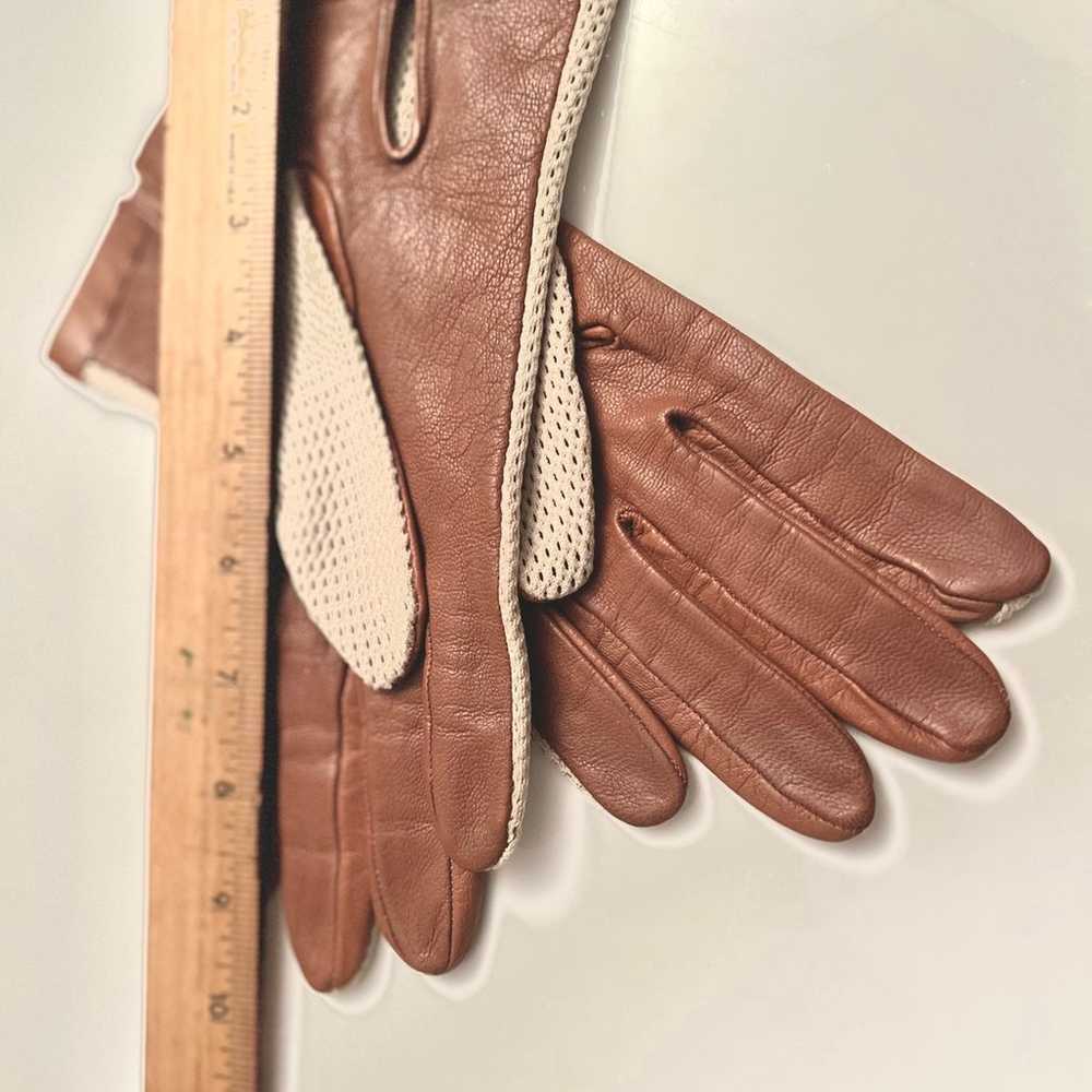 Vintage leather and cotton mesh driving gloves - image 2