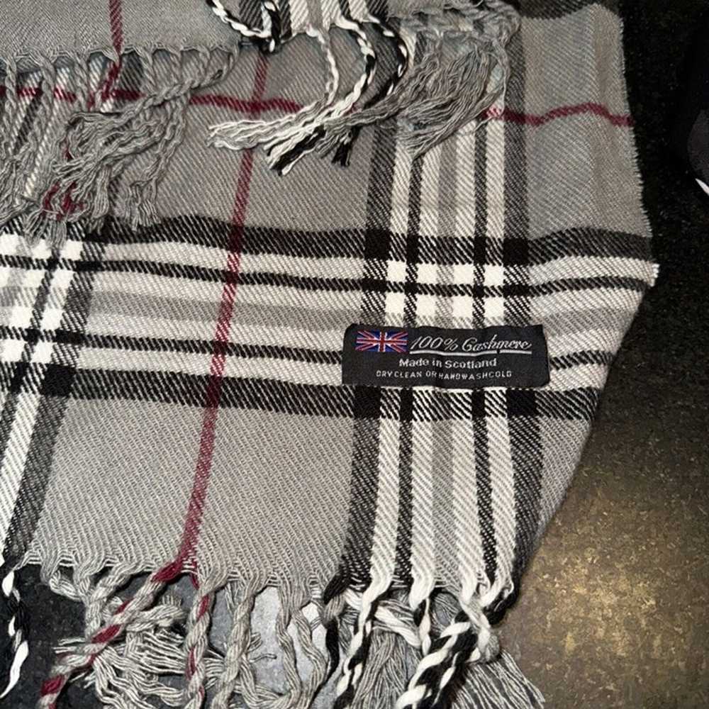 Vintage Scarf  Grey Black White Plaid 100% Cashme… - image 2