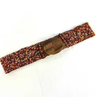 1970’s vintage glass beaded stretch belt with woo… - image 1