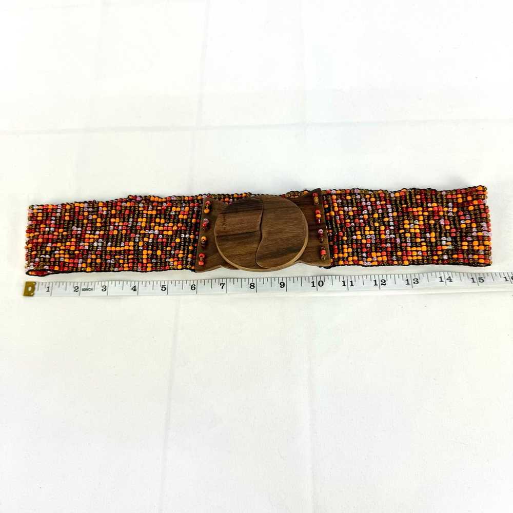 1970’s vintage glass beaded stretch belt with woo… - image 2