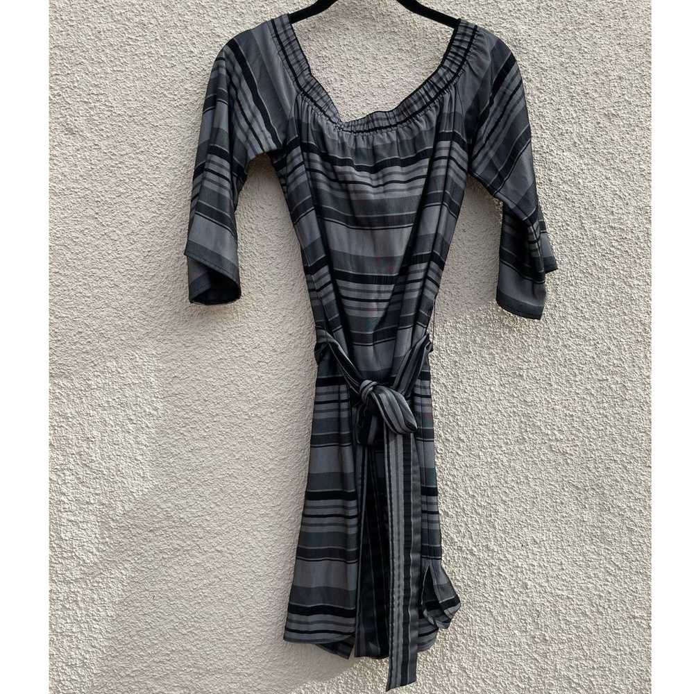 Bailey 44 Off Shoulder Stripe Dress S Silver Black - image 5