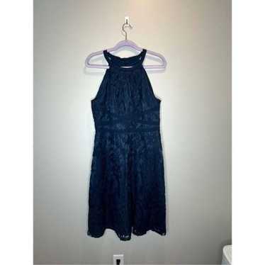 Adrianna Papell Navy Lace Halter Dress Size 12 - image 1