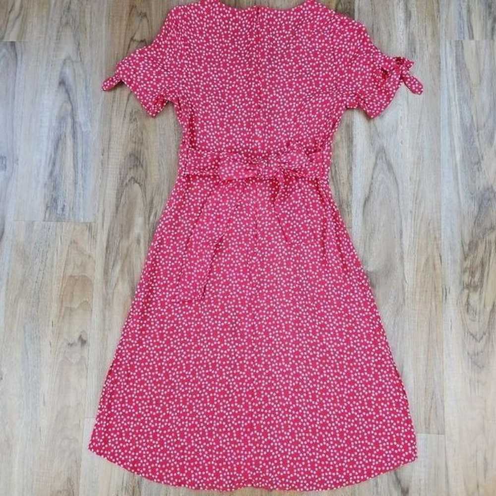 Express Red w/White Polka Dot Rayon Vneck Dress S… - image 2