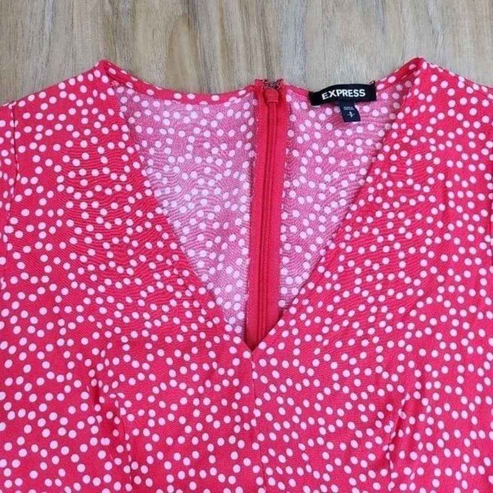 Express Red w/White Polka Dot Rayon Vneck Dress S… - image 3