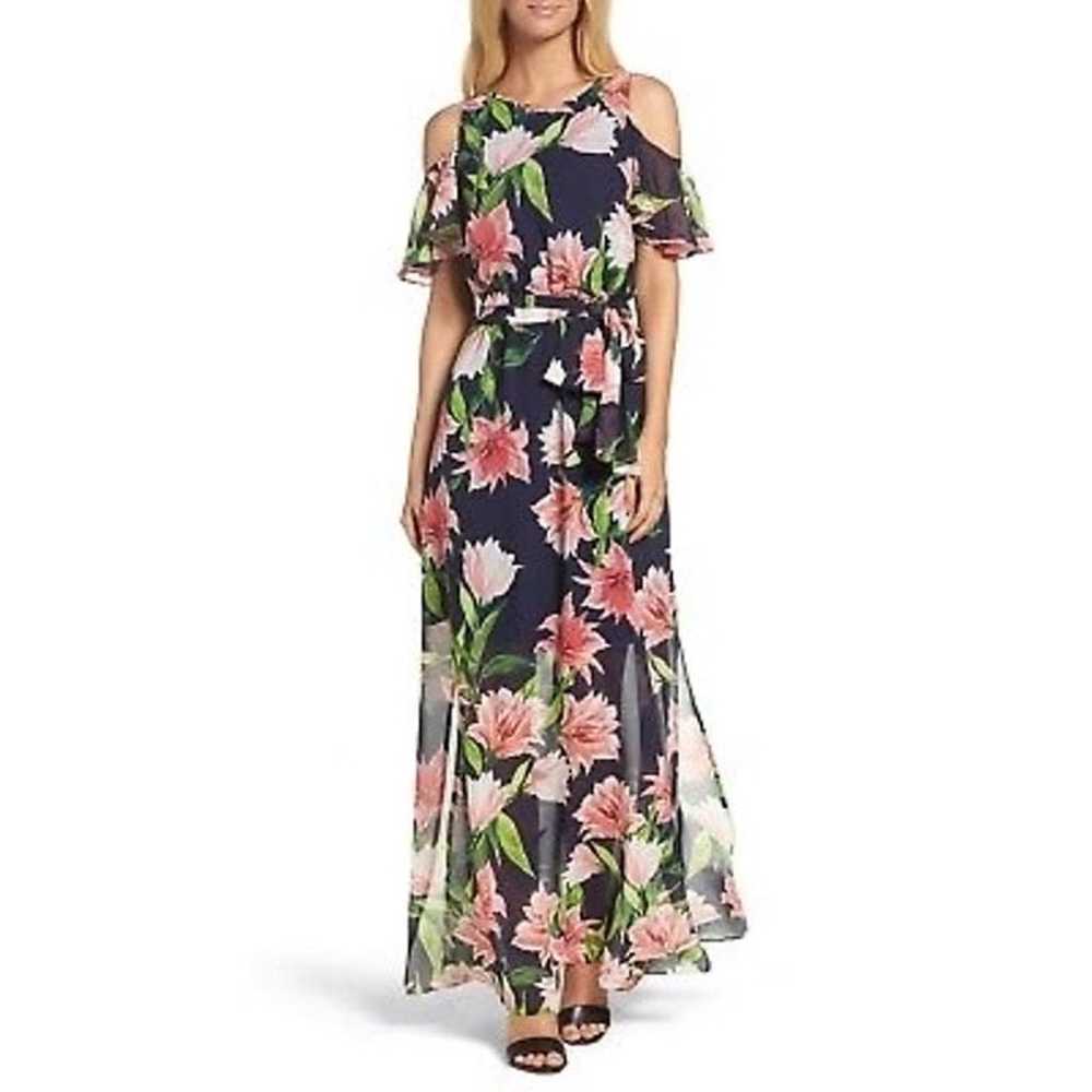 Eliza J Womens Floral Chiffon Cold Shoulder Maxi … - image 1