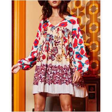 Bucket List Floral Print V-Neck Puff Sleeve Mini … - image 1