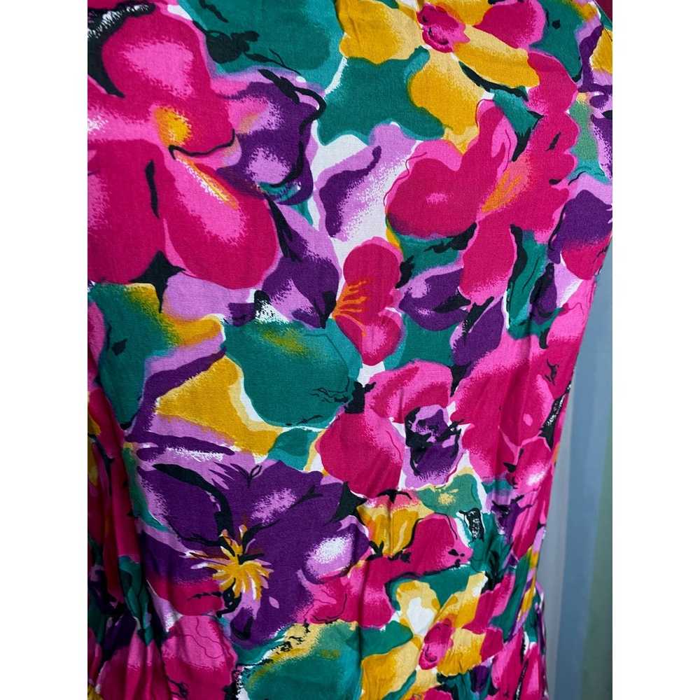 sundress floral bright vintage 1980s pink purple … - image 2