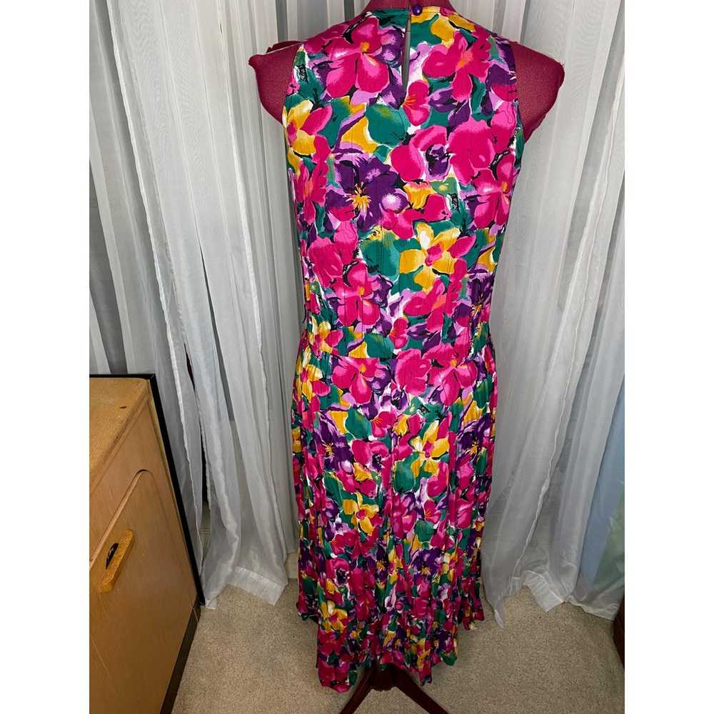 sundress floral bright vintage 1980s pink purple … - image 4