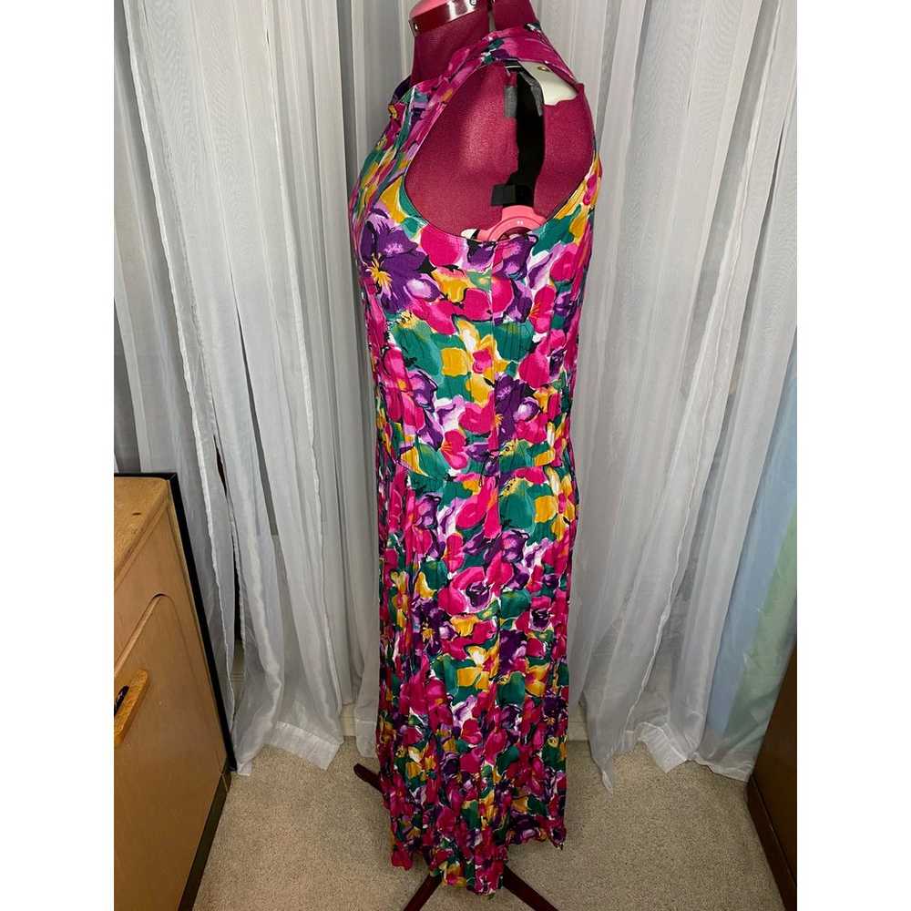 sundress floral bright vintage 1980s pink purple … - image 5