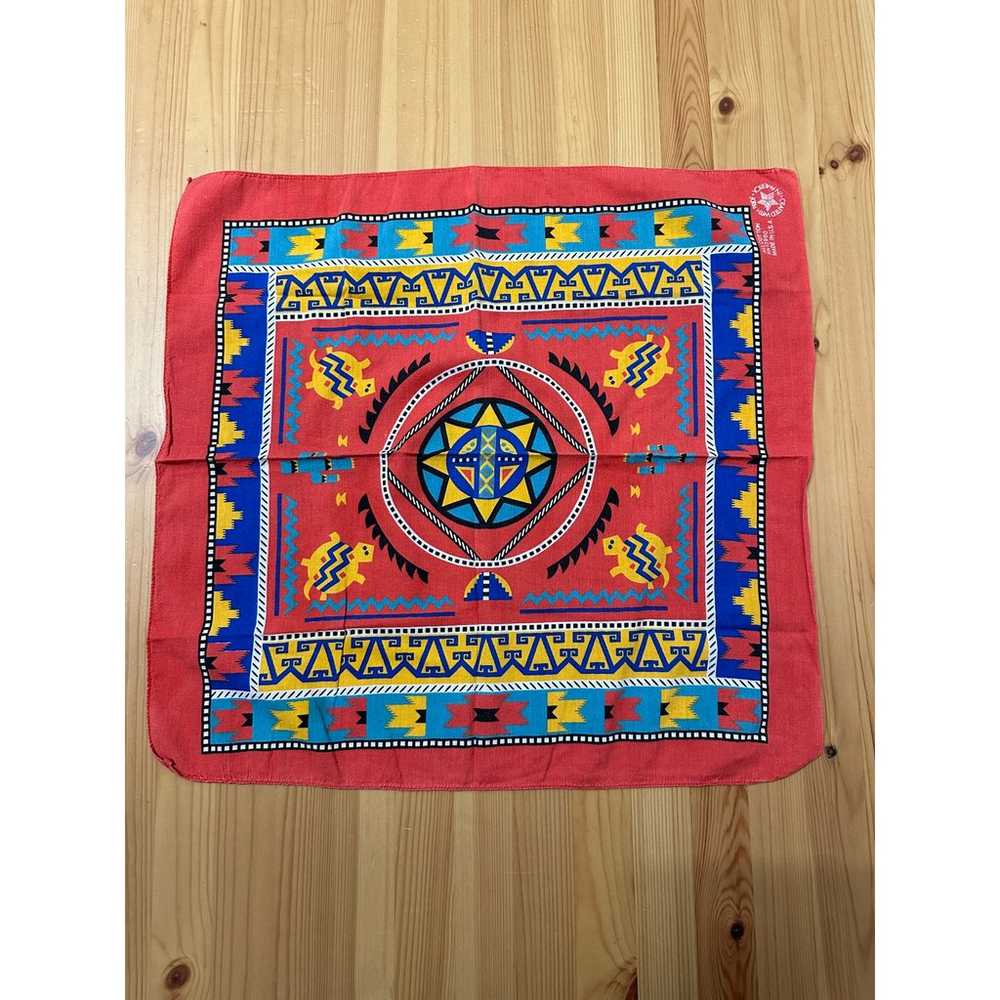 Vintage 90s Southwestern Style Bandana 19x20” mad… - image 6