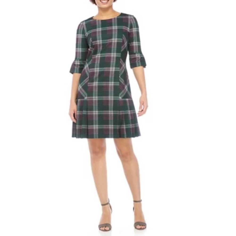 Tahari ASL green burgundy plaid ponte elbow sleev… - image 1