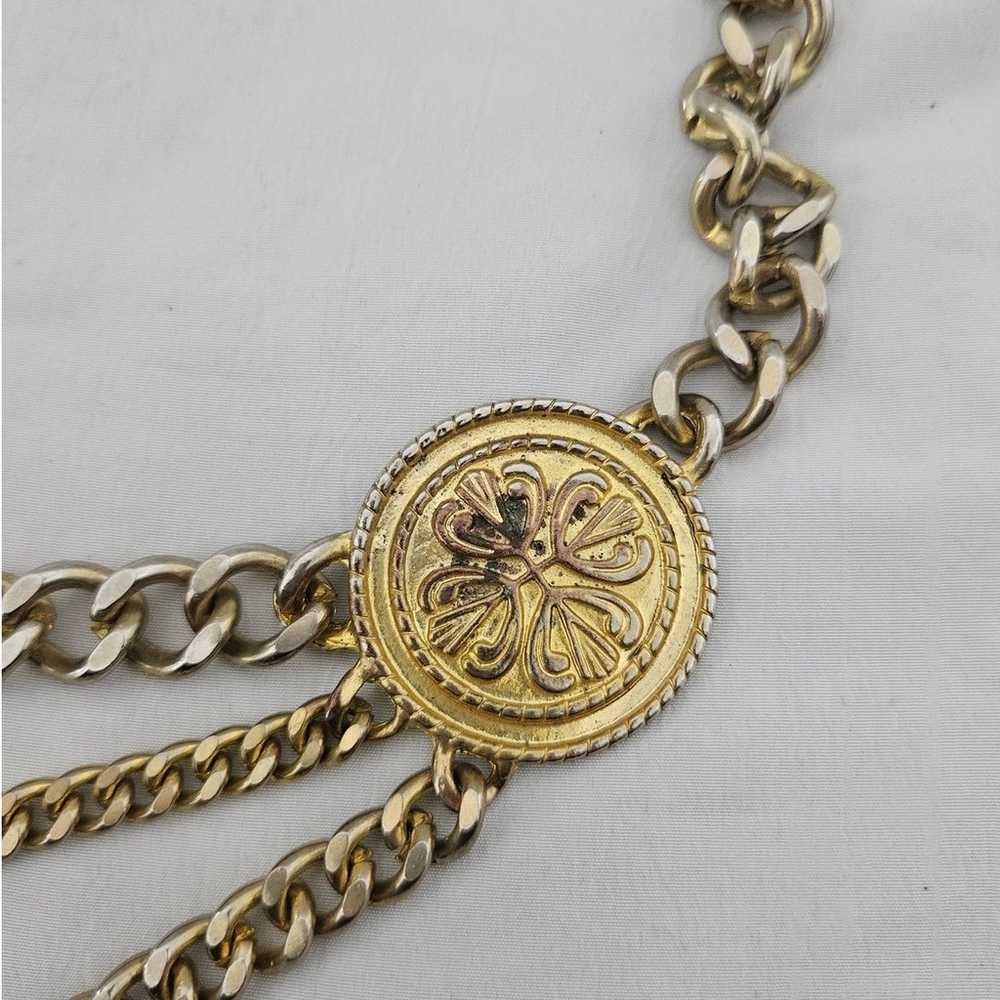 Vintage Unbranded Gold Tone Medallion Multi-Chain… - image 2