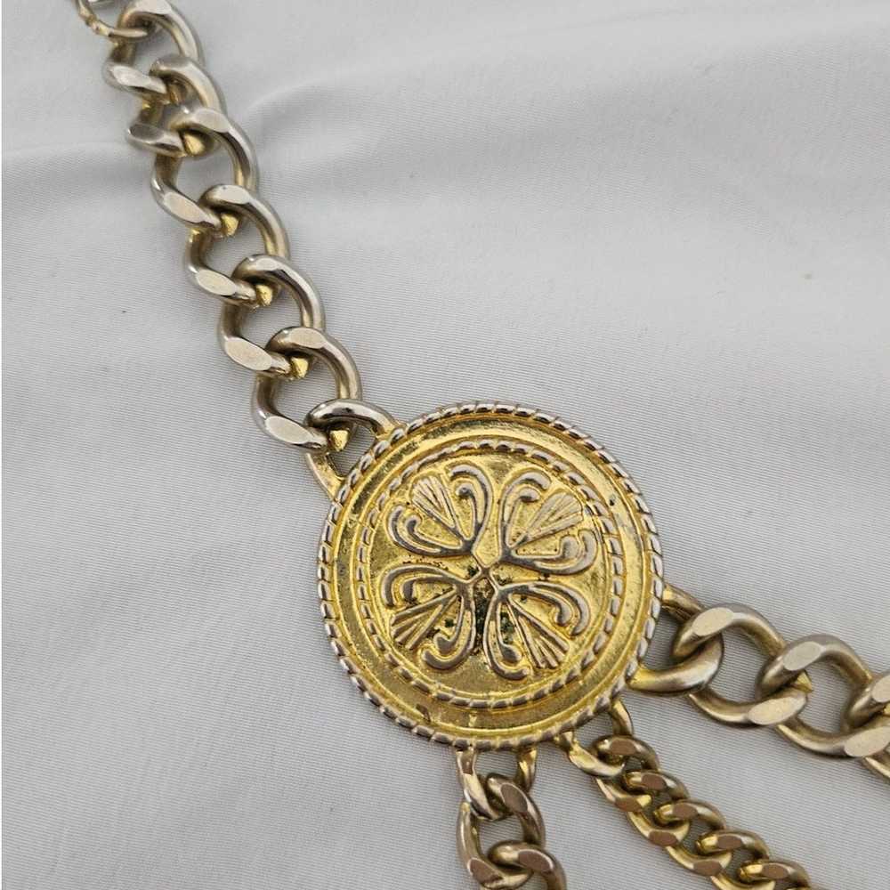 Vintage Unbranded Gold Tone Medallion Multi-Chain… - image 3