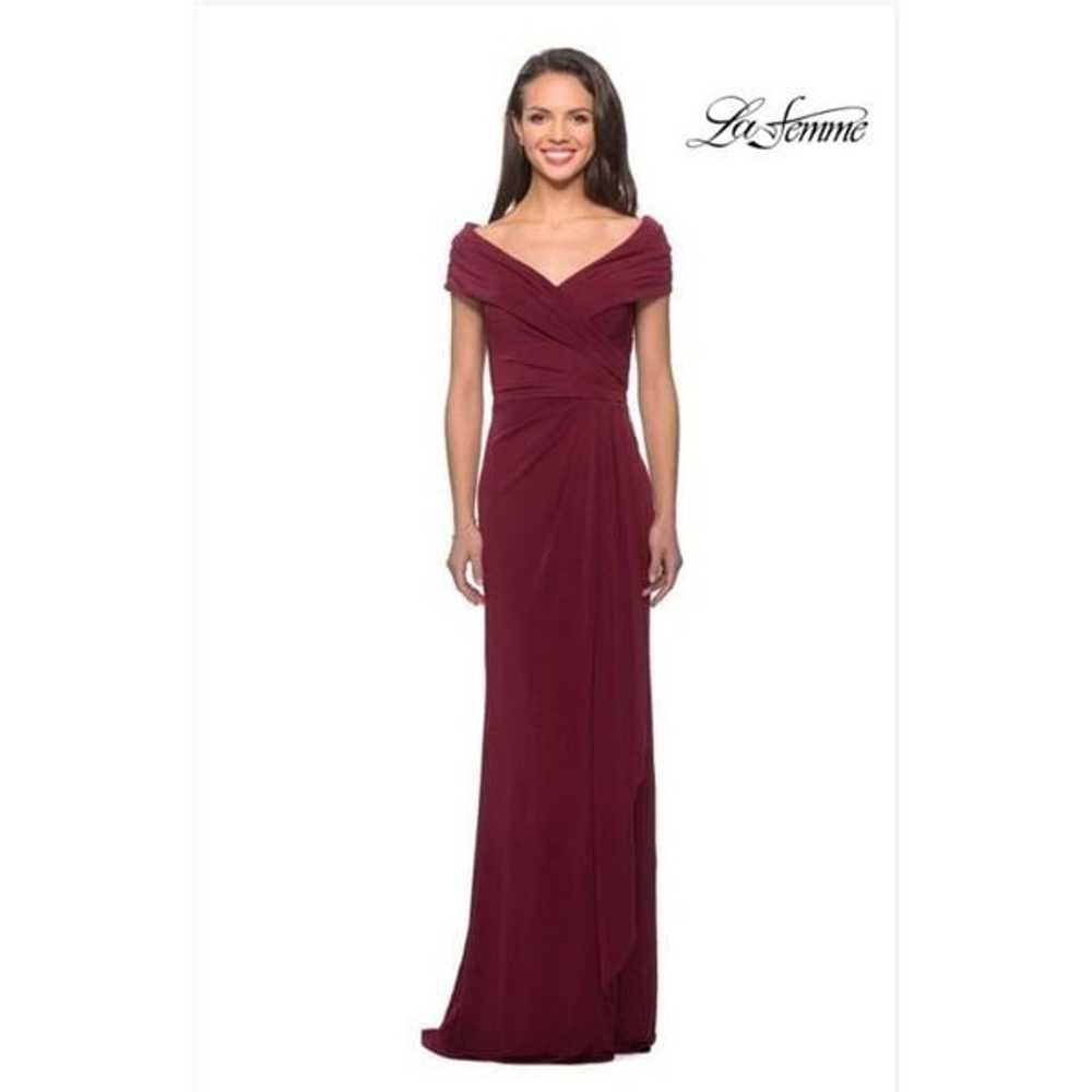 La Femme Ruched Surplice Jersey Gown 4 - image 2