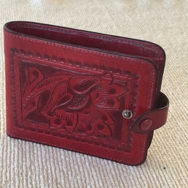 Vintage Red Handtooled Mexican Leather Wallet